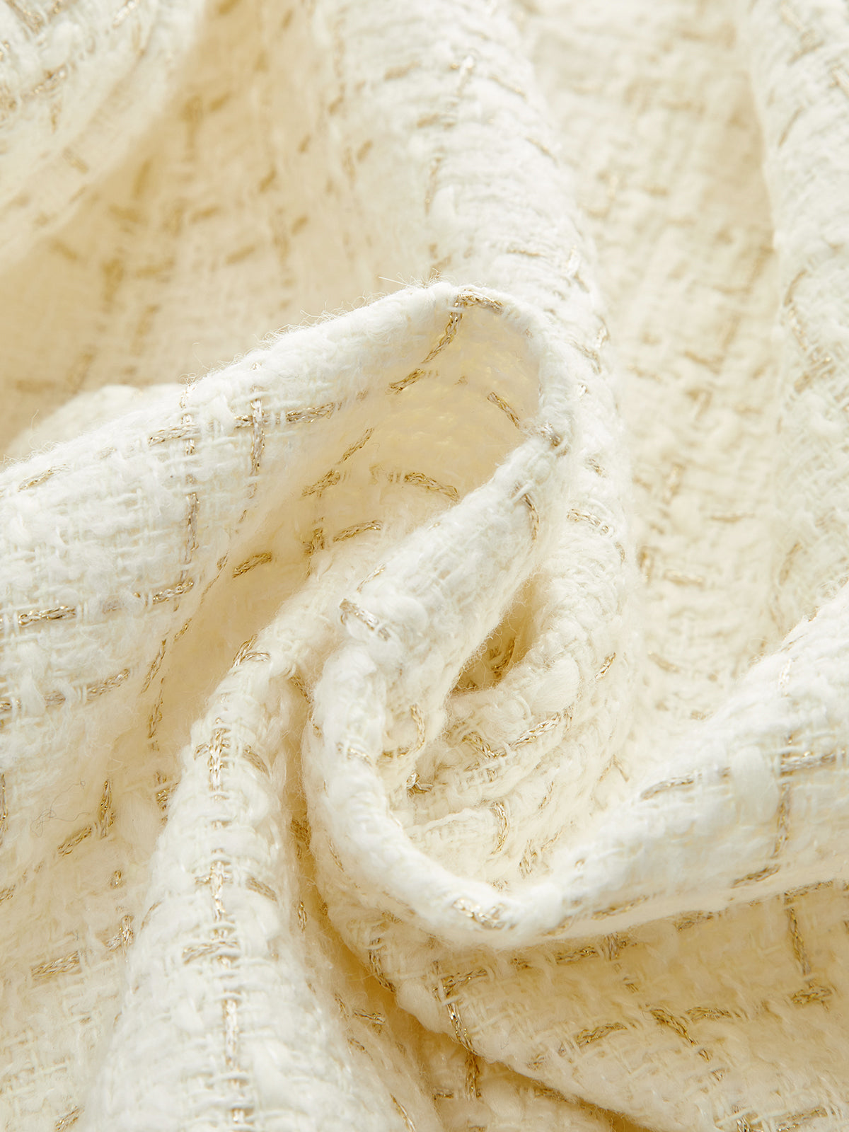 Metal Button Tweed Belted Blazer