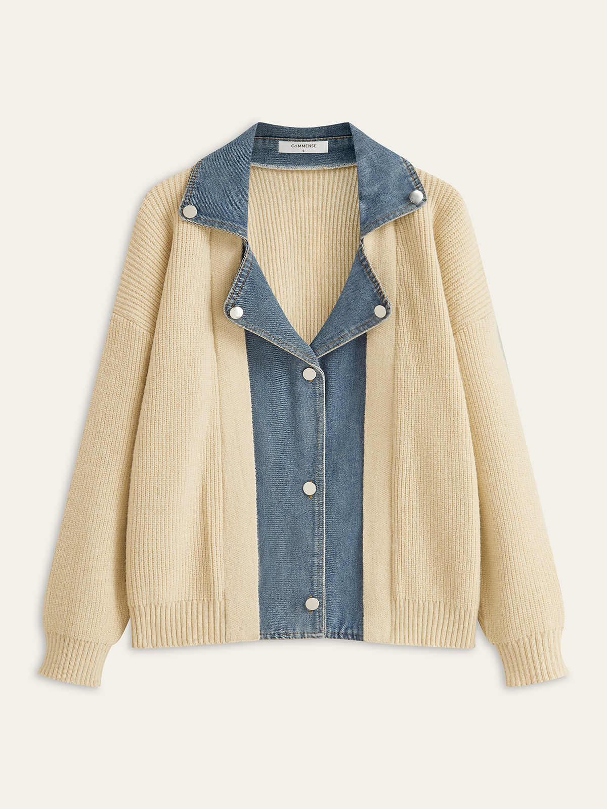 Denim Panel Button Knit Cardigan