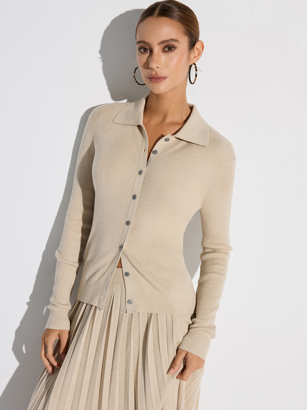 Knit Cardigan & Pleated Midi Skirt Set