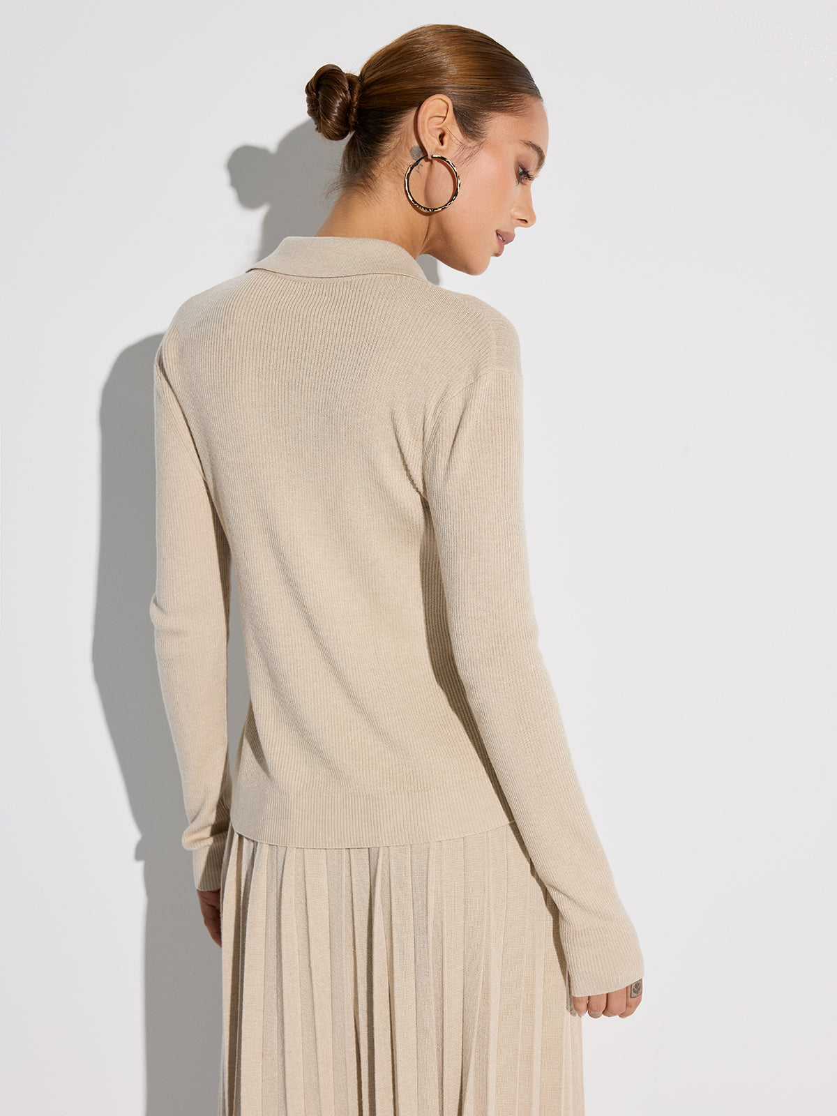 Knit Cardigan & Pleated Midi Skirt Set