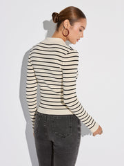 Metal Button Striped Collared Cardigan