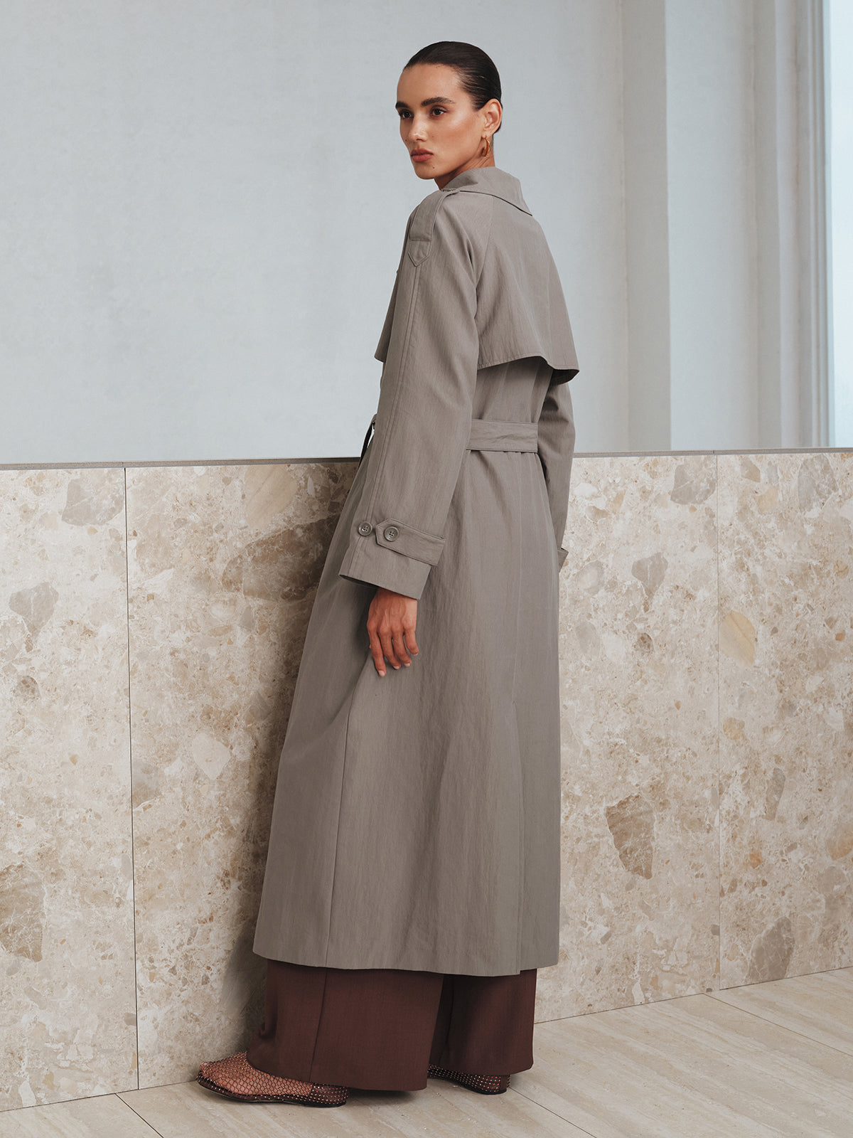 Cotton Oversize Long Trench Coat with Belt