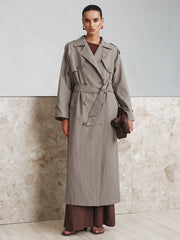 Cotton Oversize Long Trench Coat with Belt
