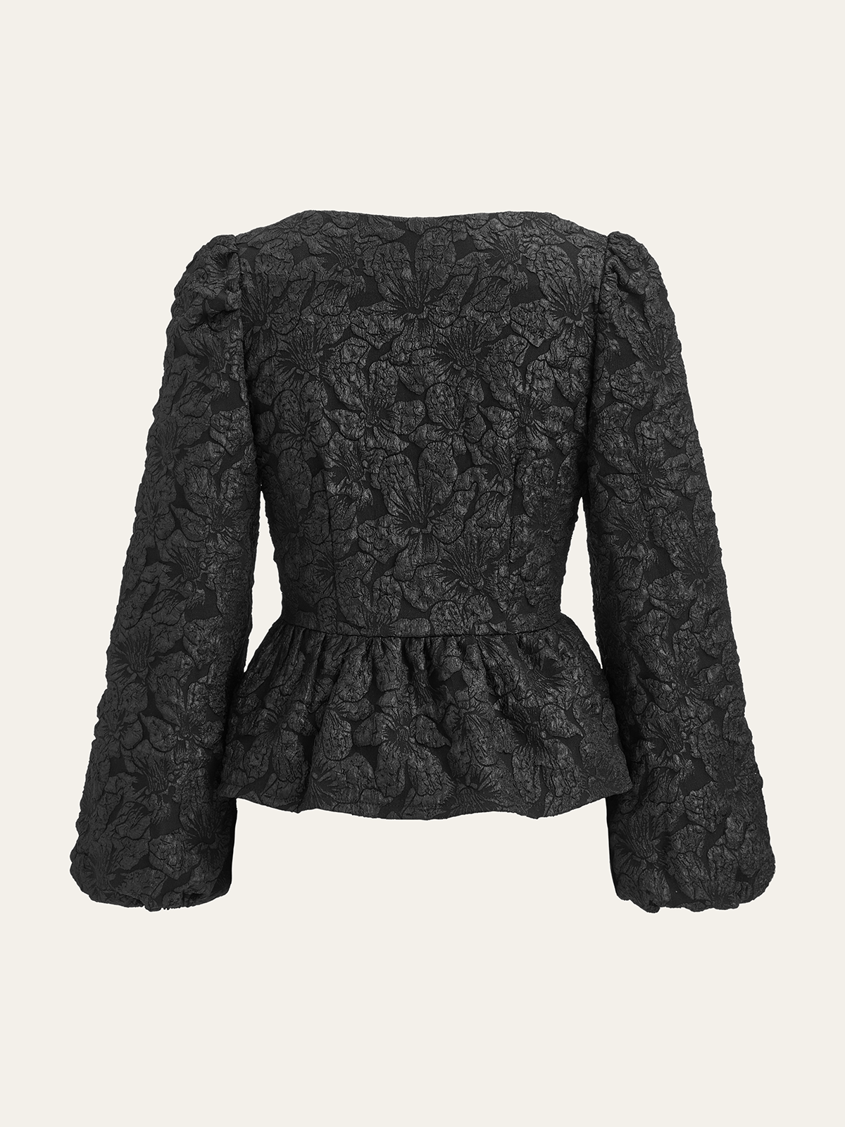 Textured Puff Sleeve Peplum Blouse