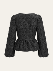 Textured Puff Sleeve Peplum Blouse