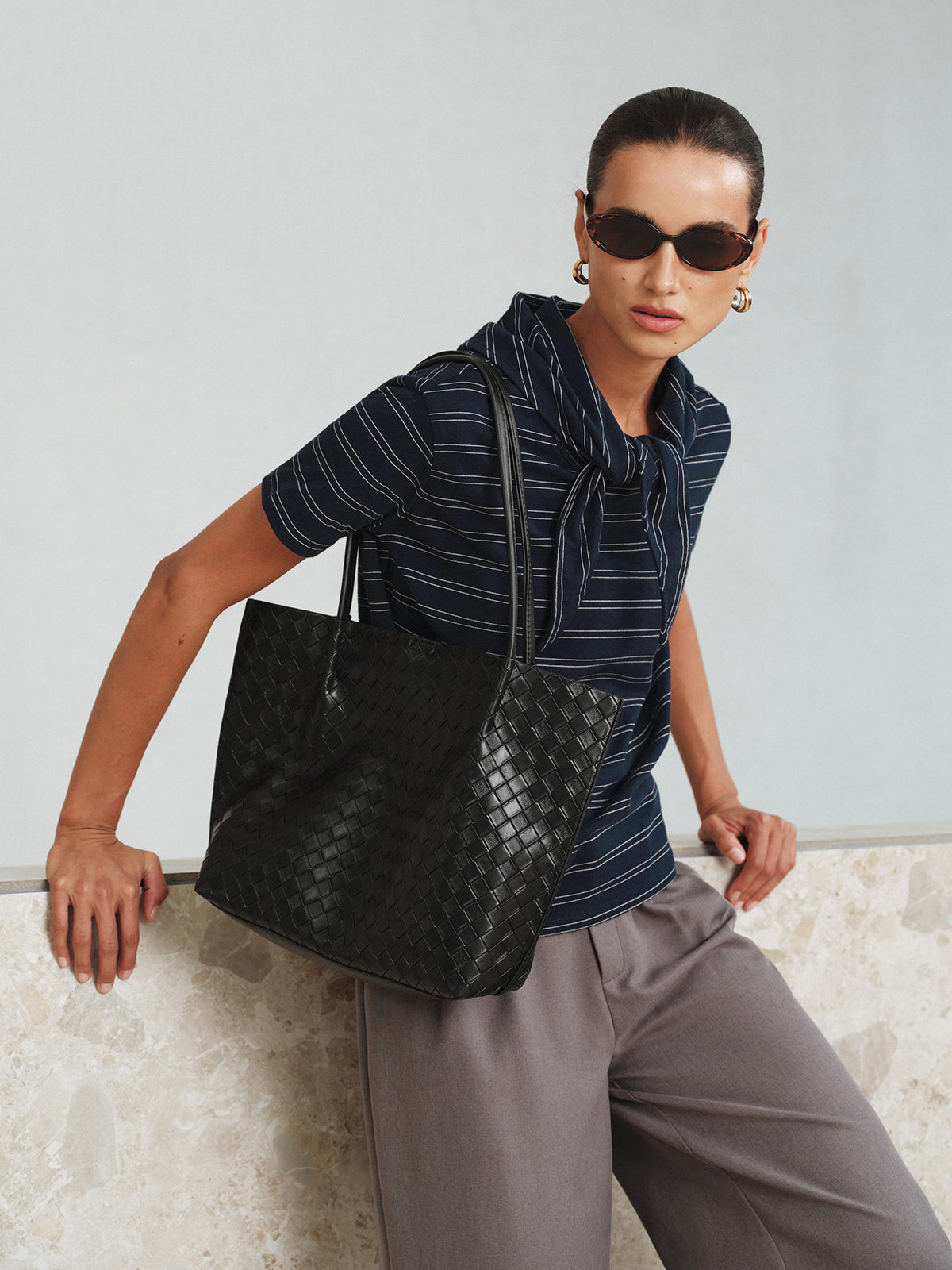 Striped Detachable Scarf Collar T-Shirt