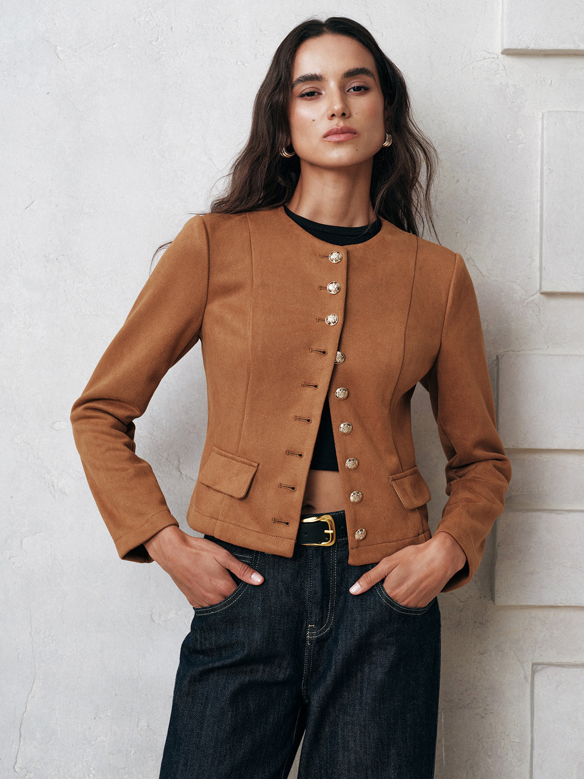 Metal Button Suede Jacket