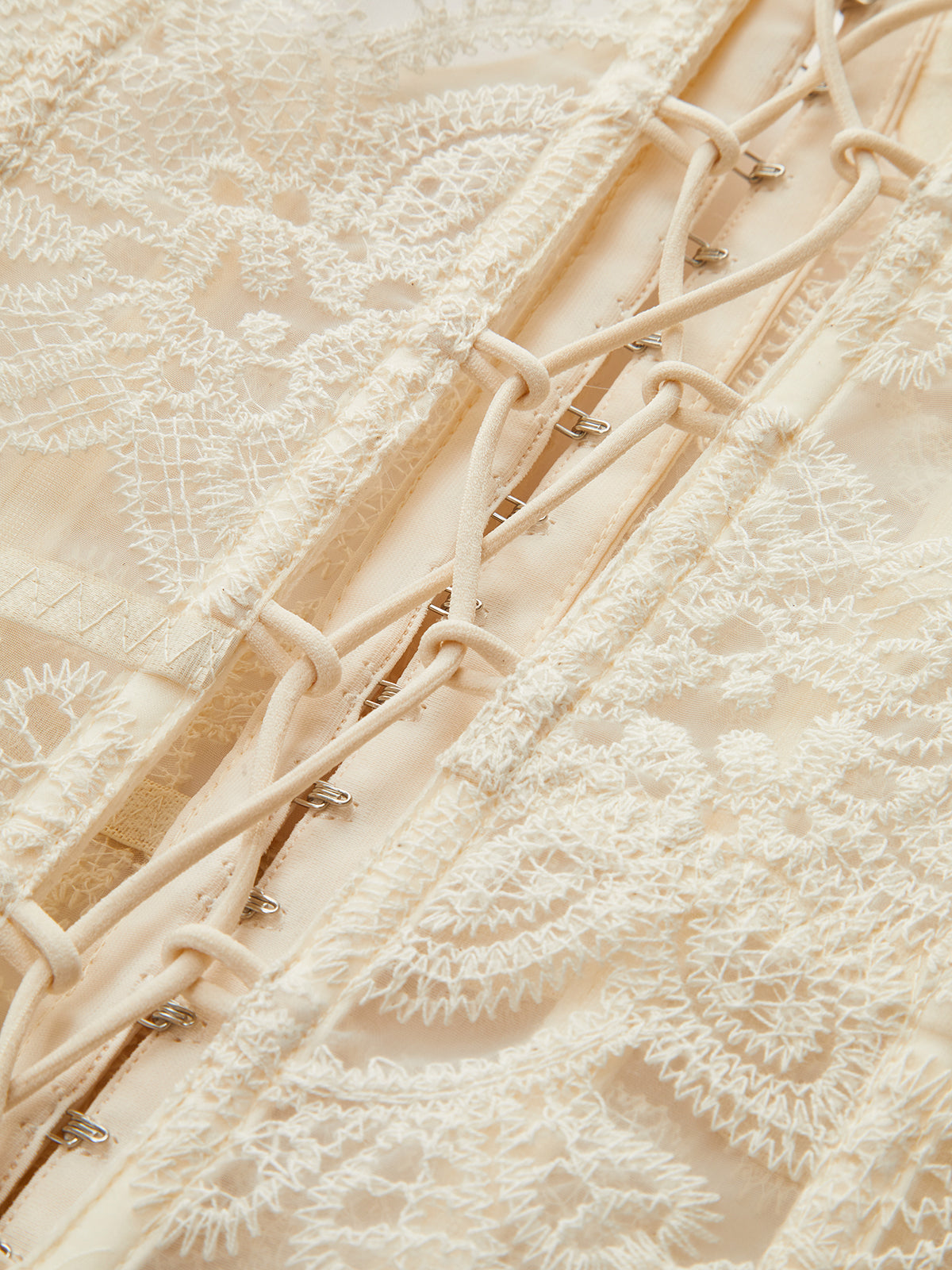 Sheer Strapless Lace Embroidered Corset Top