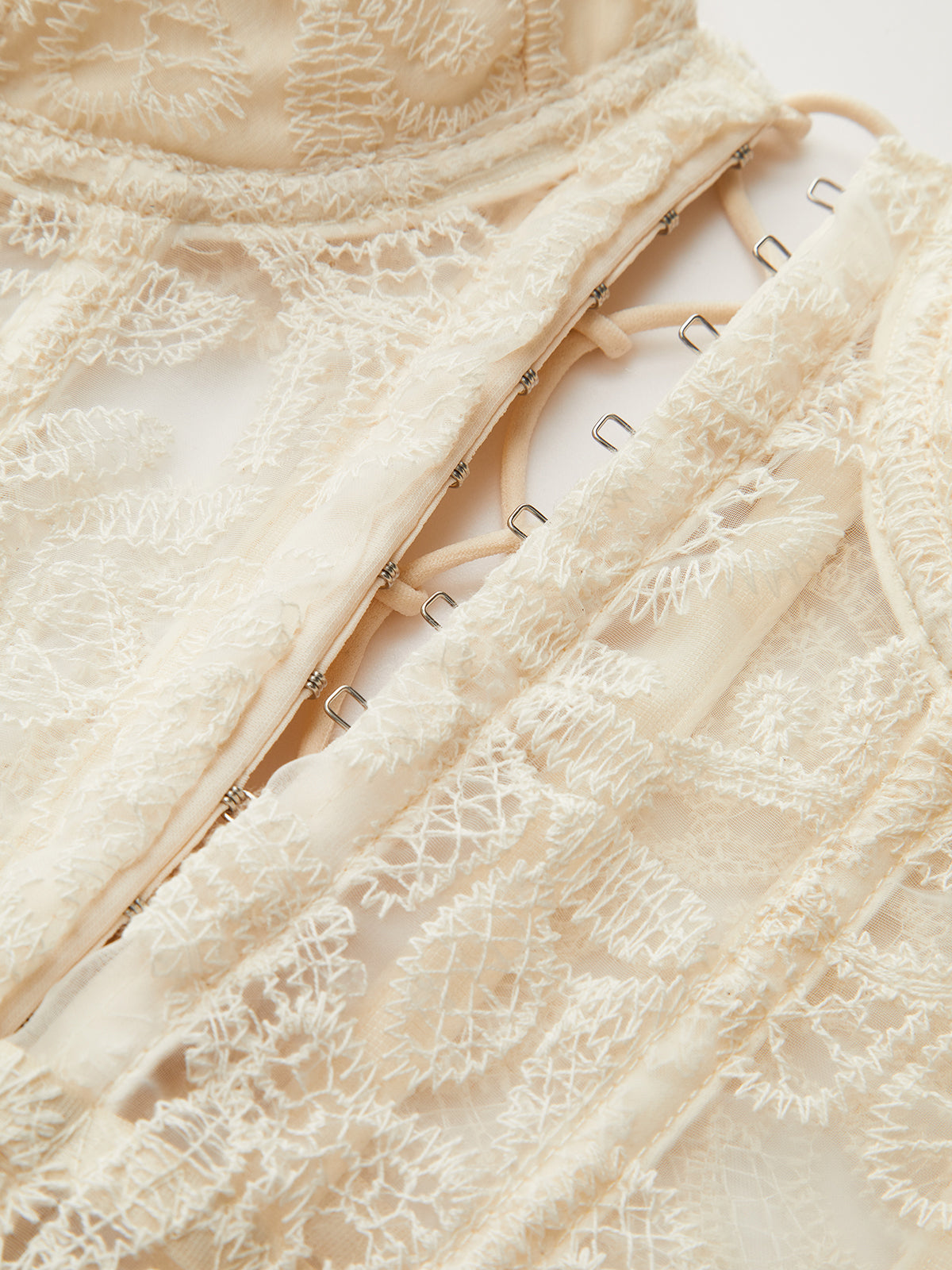 Sheer Strapless Lace Embroidered Corset Top