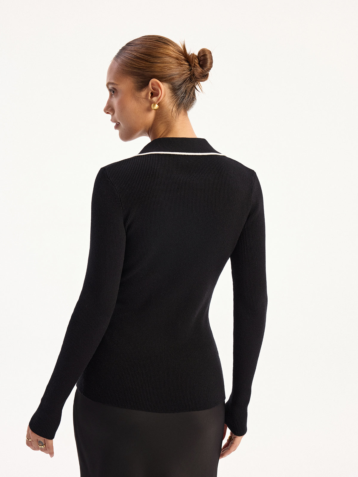 Contrast-Trim Polo Collar Knit Cardigan And Dress Set