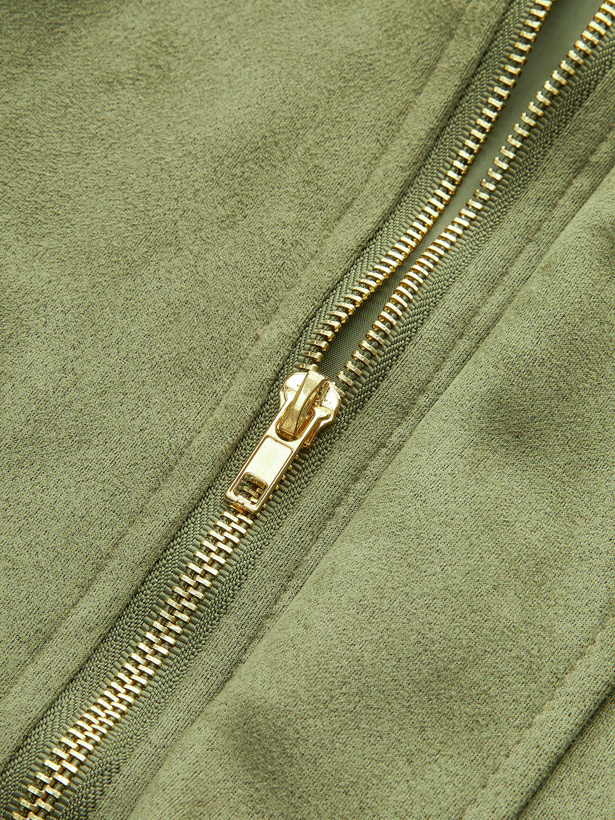 Suede Effect Zip-Up Collared Jacket