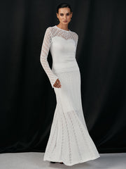 Lace Paneled Knit Maxi Shirt and Skirt Set