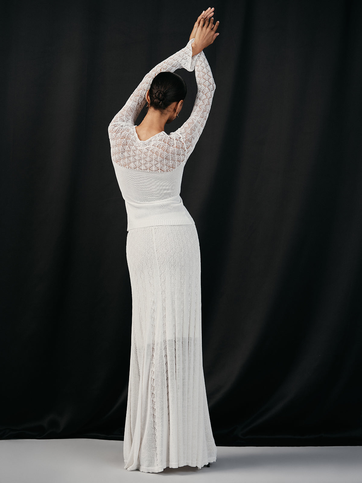 Lace Paneled Knit Maxi Shirt and Skirt Set