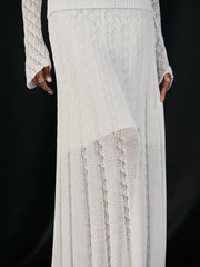 Lace Paneled Knit Maxi Shirt and Skirt Set