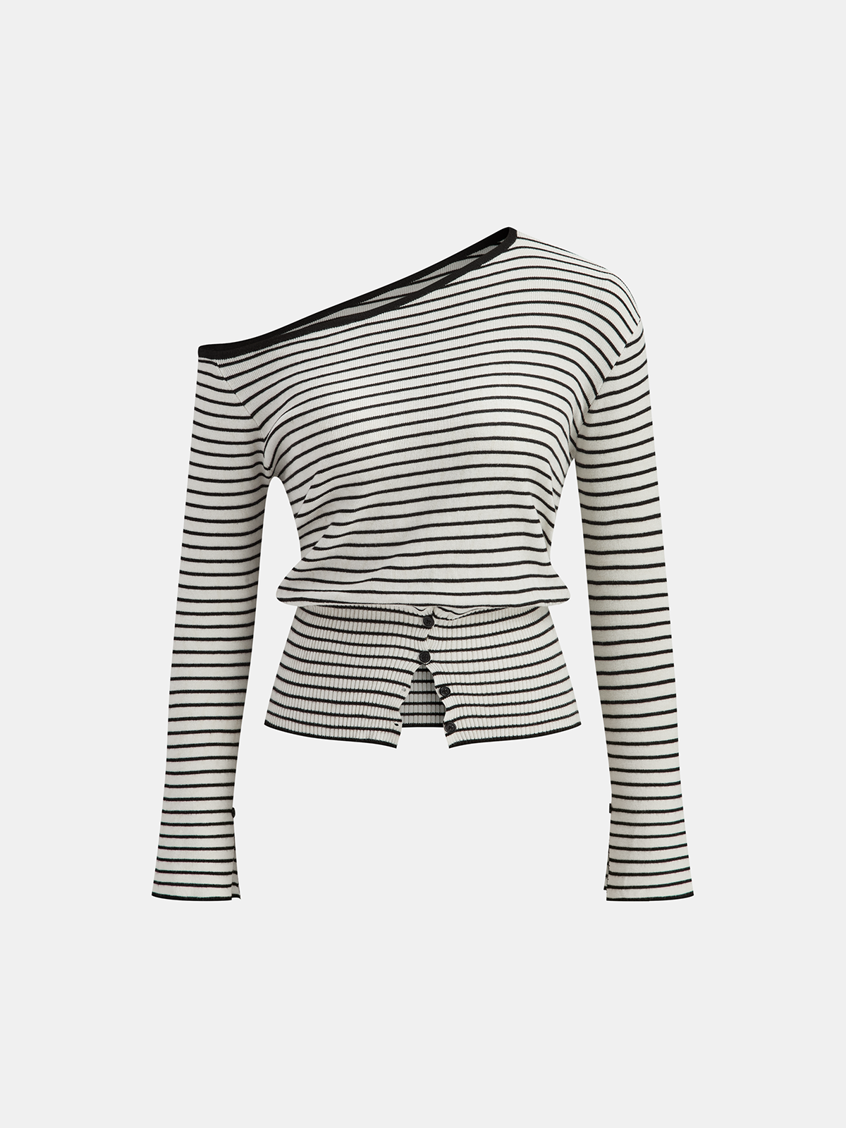 Striped Asymmetric Neck Slit Knit Top