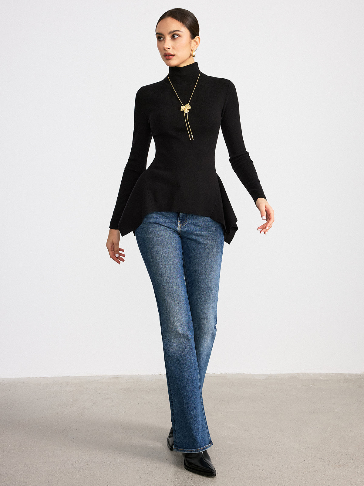 Turtleneck Asymmetric Peplum Sweater