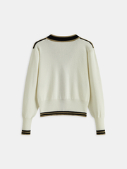 Contrast-Trim Metal Button Cardigan