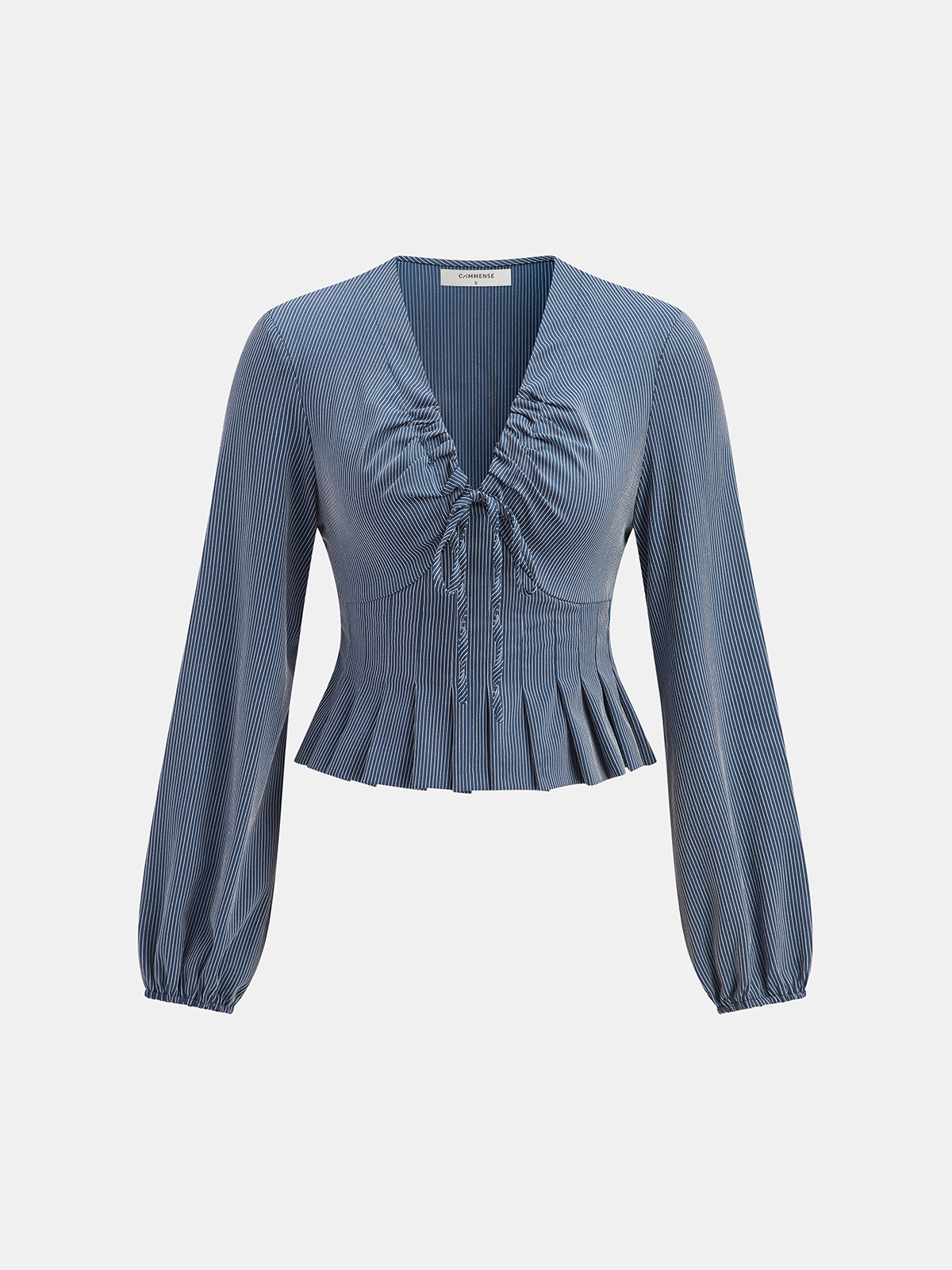 Striped Tie-Front V-Neck Peplum Blouse