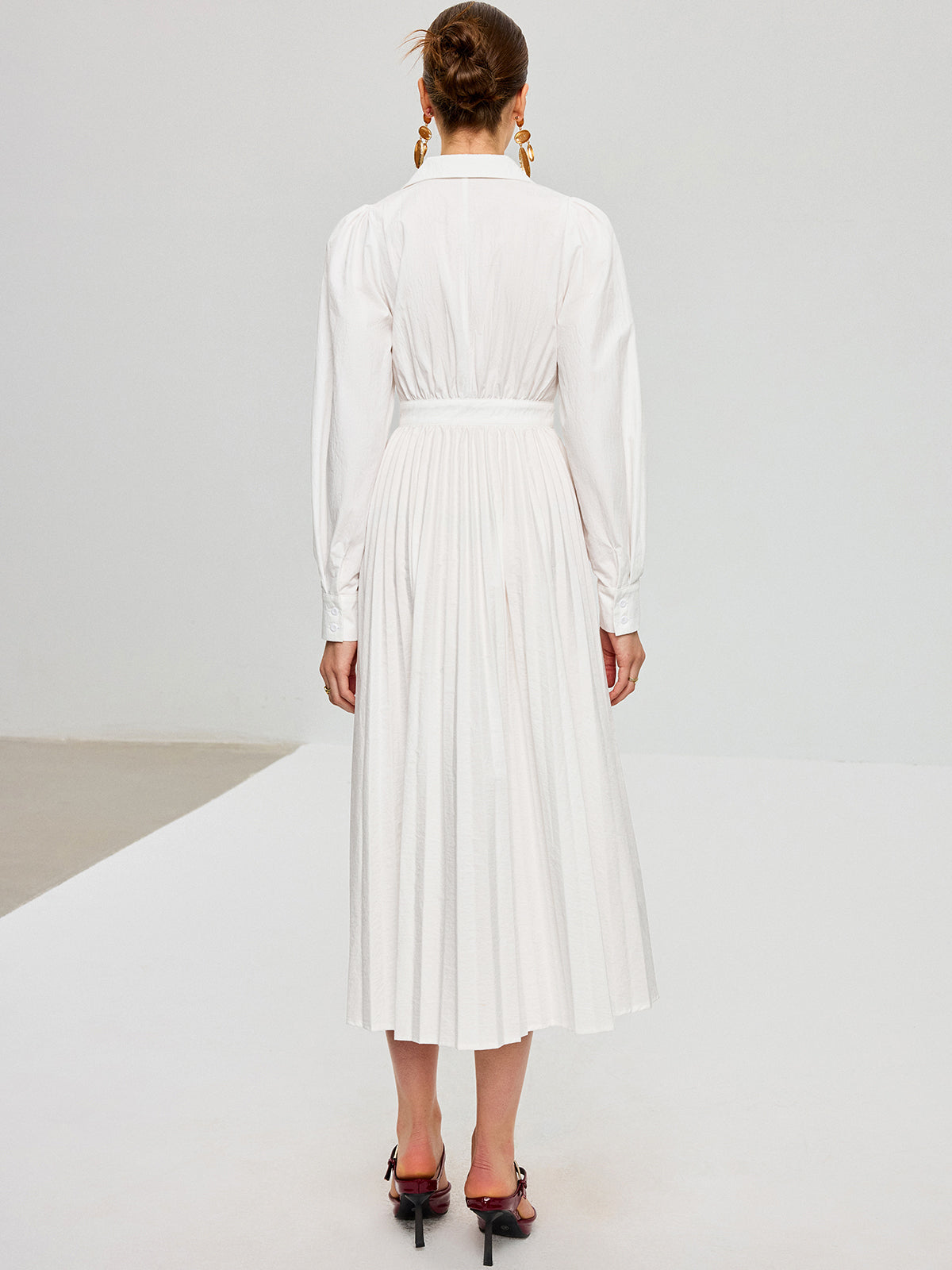 Lace-Up Pleated Midi Dress