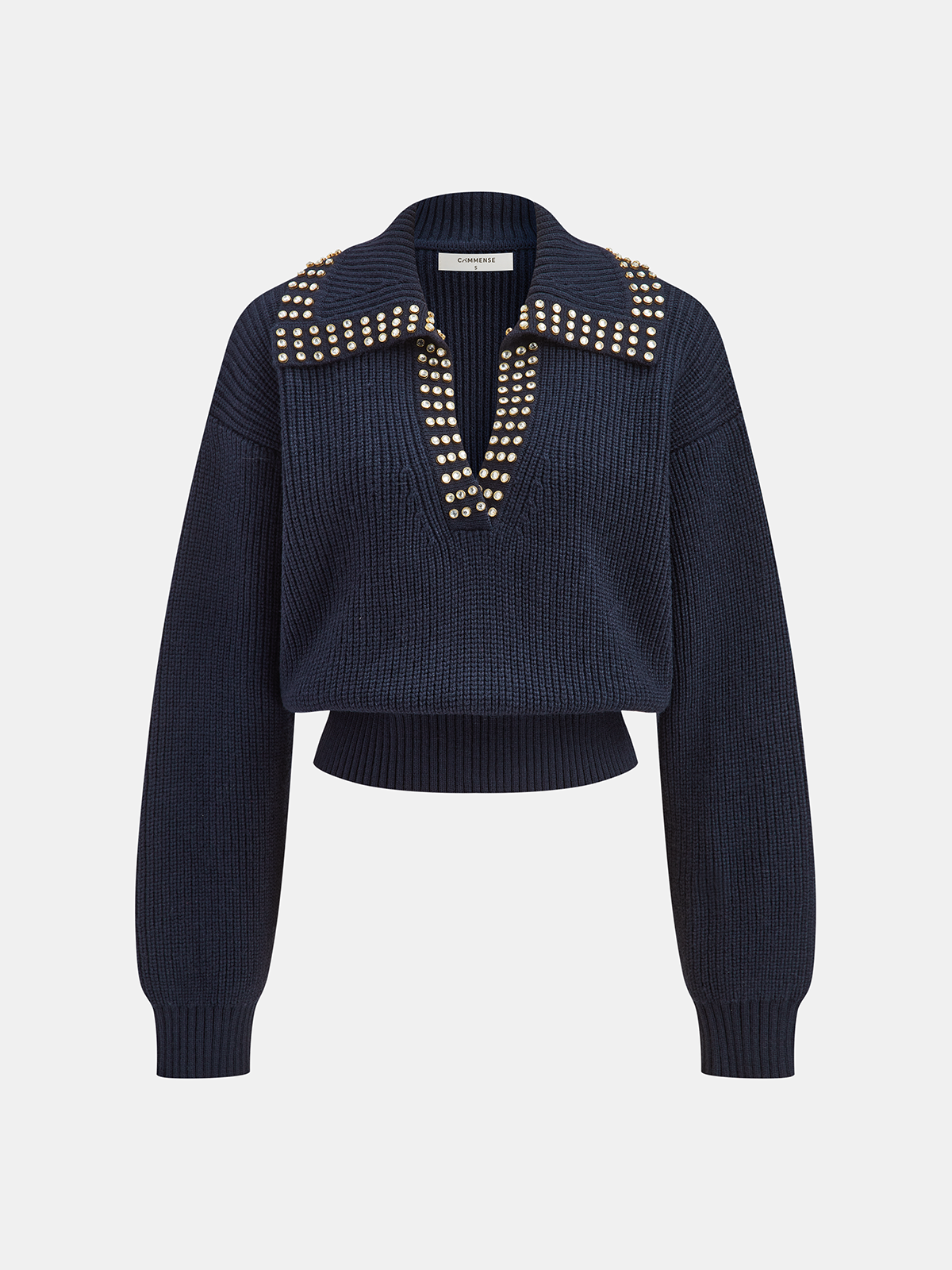 Studded Collar Wool Blend V-Neck Sweater
