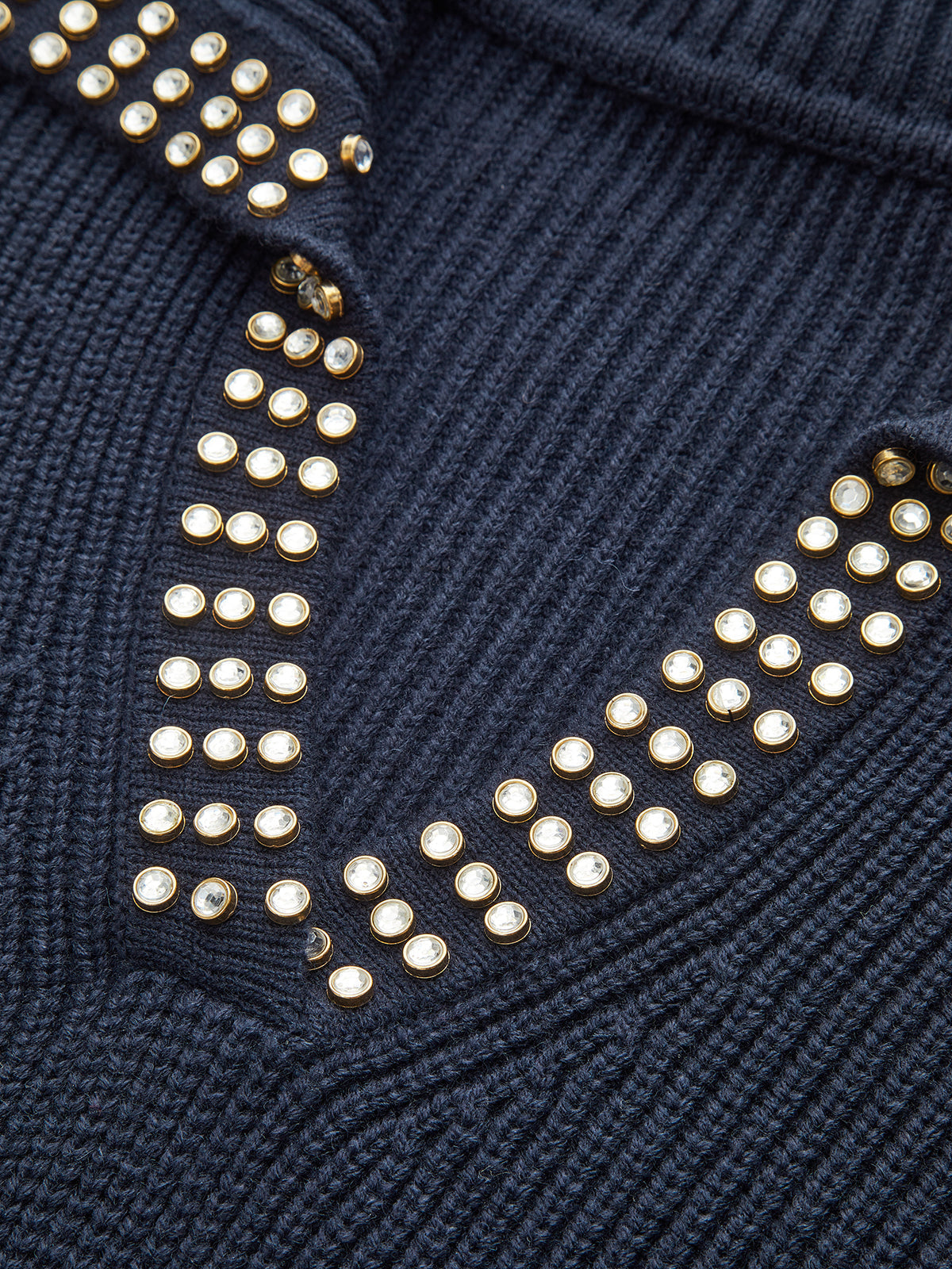 Studded Collar Wool Blend V-Neck Sweater