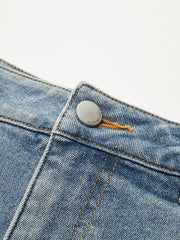 Mid-Waist Denim Panel Flared Pants