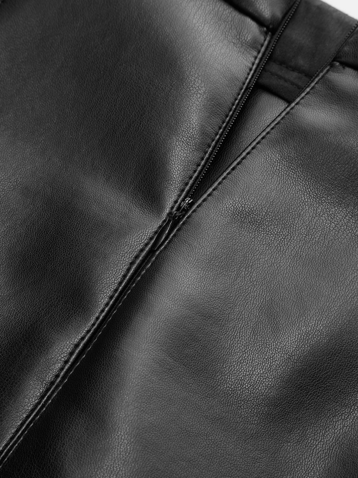 PU Leather Mini Skirt with Oval Pocket Detail