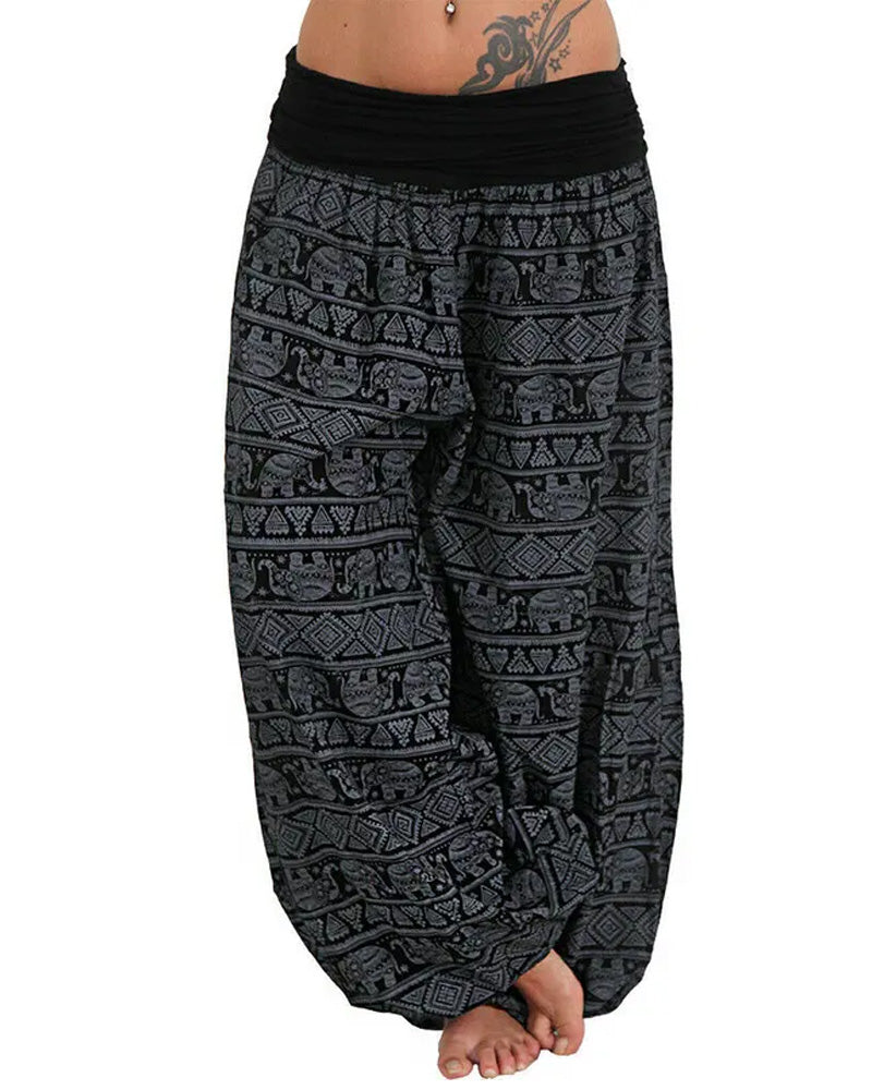 Casual Loose Retro Print Wide-leg Pants