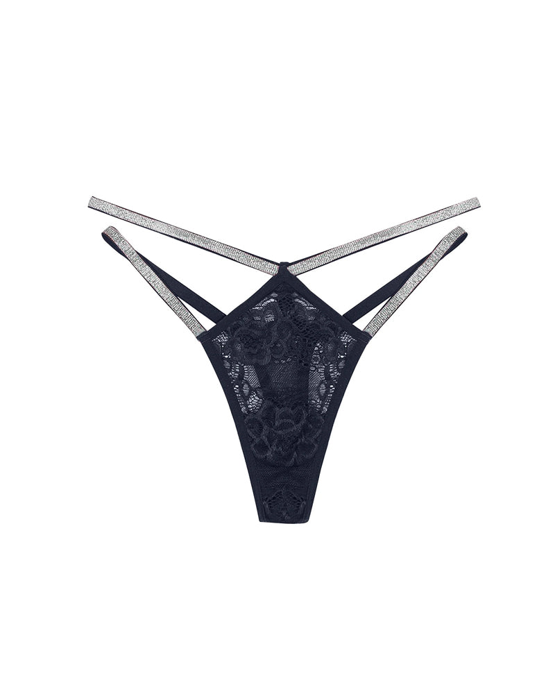 Lace Openwork Shiny Belt Low-rise Thong