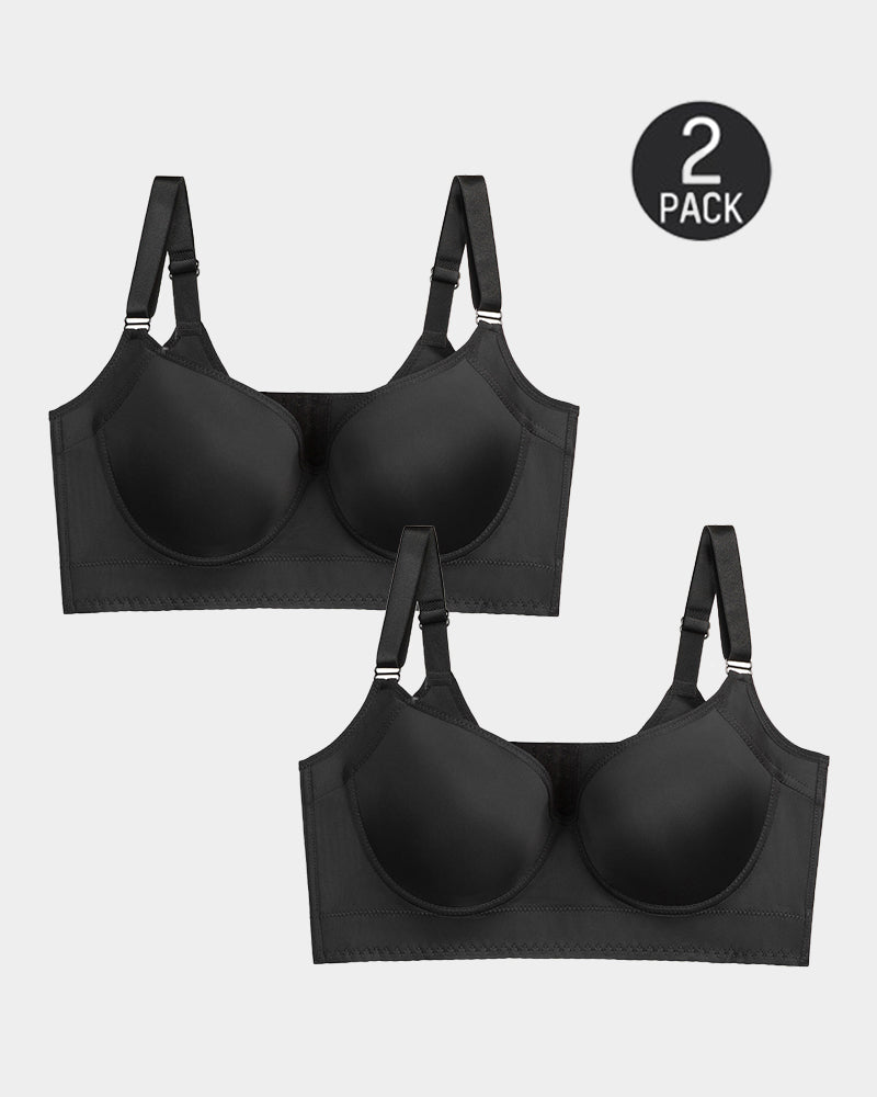 2-Pack Extra Firm High Compression Full Cup Push Up Bra - Black