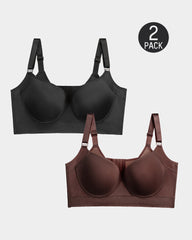 2-Pack Extra Firm High Compression Full Cup Push Up Bra - Black+Brown