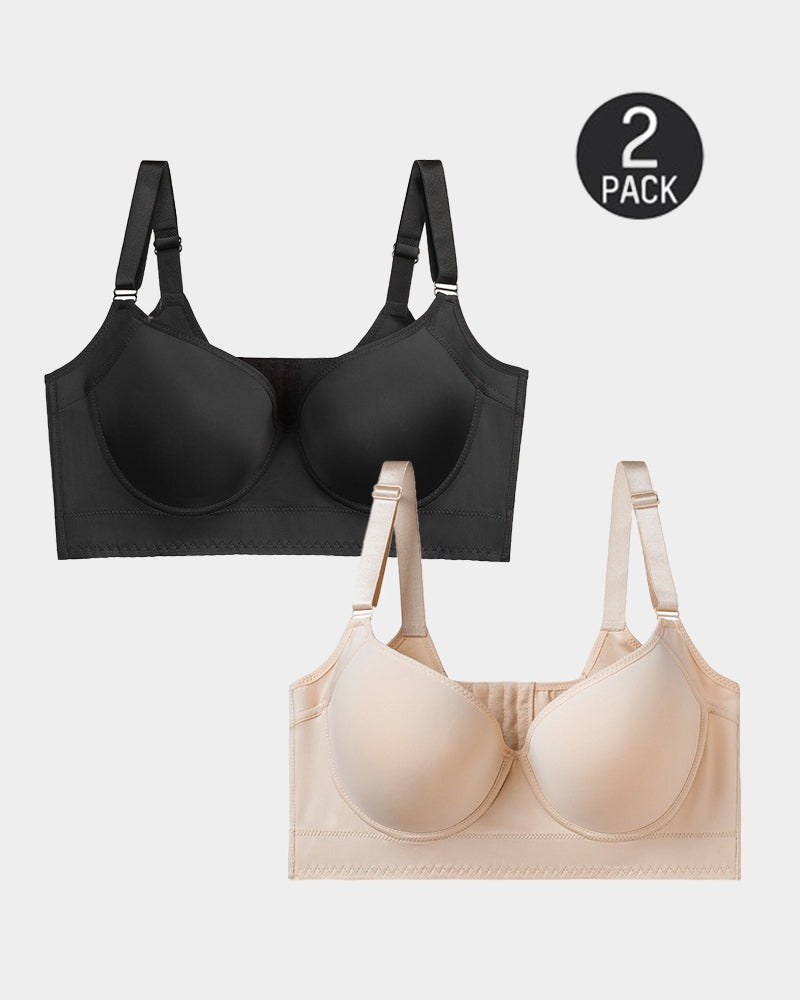 2-Pack Extra Firm High Compression Full Cup Push Up Bra - Tan+Black