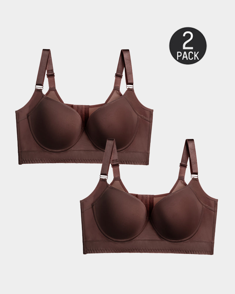 2-Pack Extra Firm High Compression Full Cup Push Up Bra - Brown
