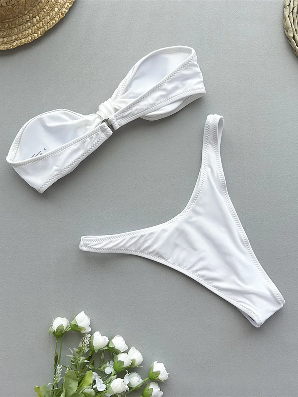 Bandeau Knotted High Cut Bikini Two-pieces Bikini Set