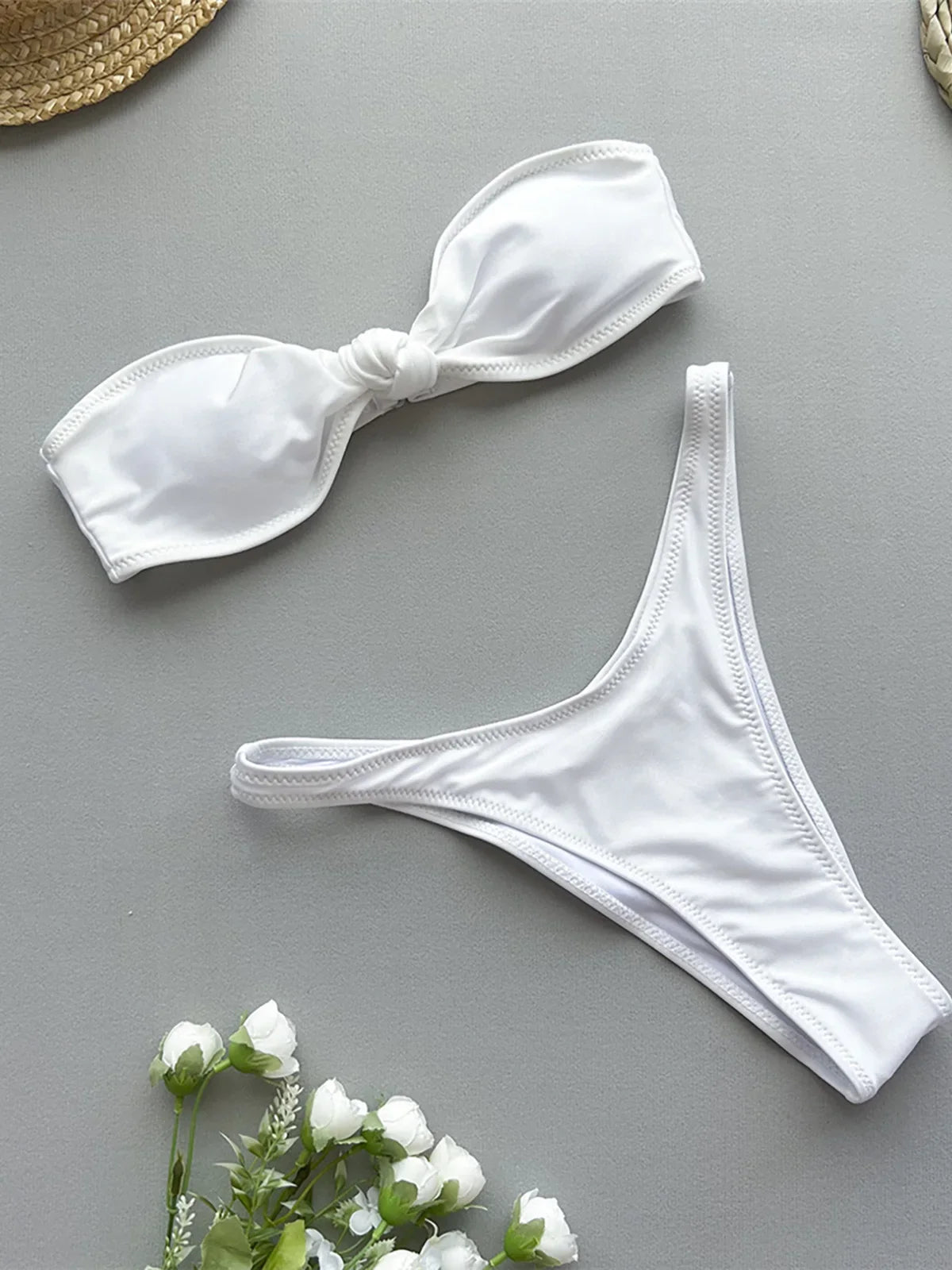 Bandeau Knotted High Cut Bikini Two-pieces Bikini Set