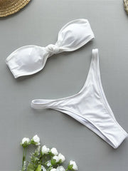 Bandeau Knotted High Cut Bikini Two-pieces Bikini Set
