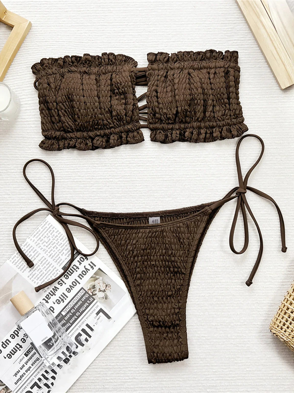 Bandeau Pleated Ruched Bikini Two-pieces Bikini Set
