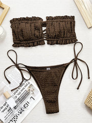 Bandeau Pleated Ruched Bikini Two-pieces Bikini Set