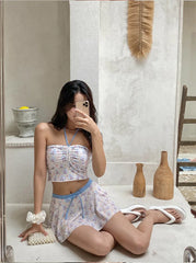 Bear Print Bikini Set Cute & Coquette for Small Bust High-Waist & Ruffle Trim Ins Off Shoulder Swimsuit