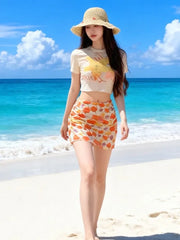 Bikini Set 4-Piece Floral Print & Design Swimsuit Mini Sundress Cover Up
