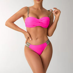 Bikini Sling Bandage Swumwears Two Piece Set Pink Swimsuit Swim