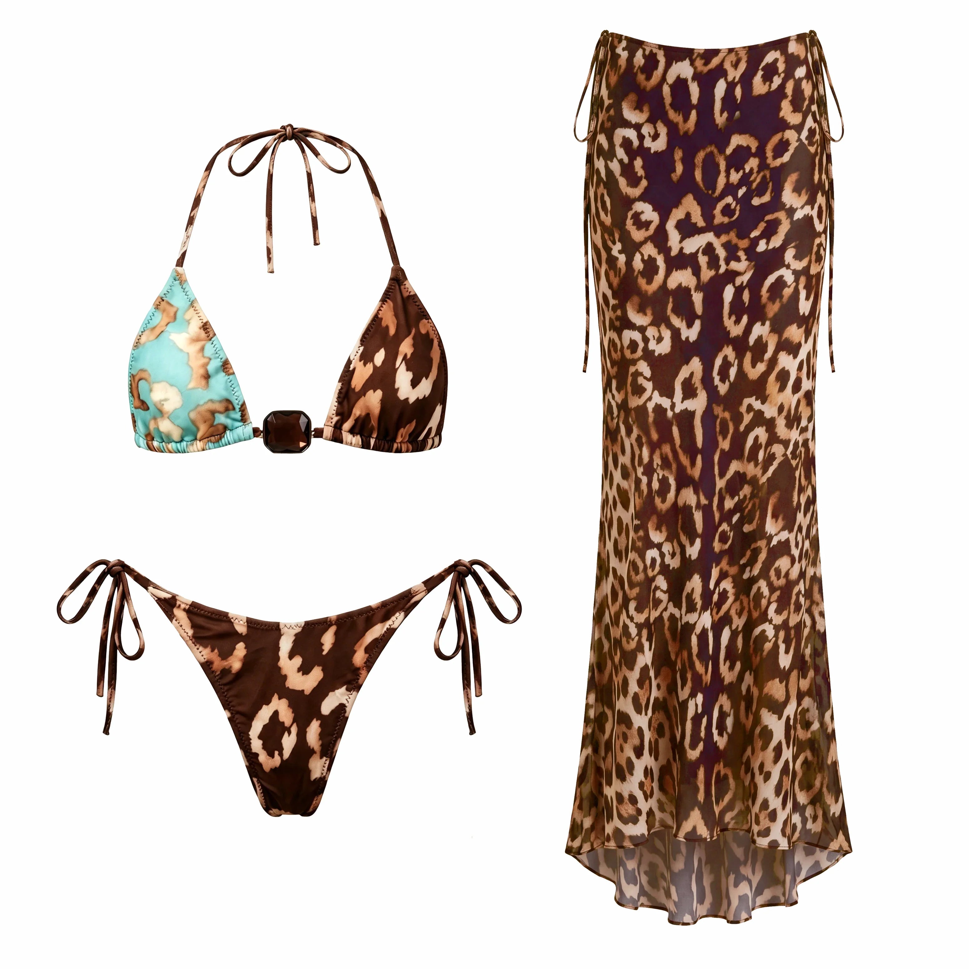 Bikini Swimwear V Neck Bikini Set 3 Pcs Swimwear High Leg Bathing Suitwear Biquini