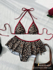 Biquinis Tendência Leopard Print Bikini Seted Triangle Top Backless Tie-Side Swimsuit Roupas De Praia