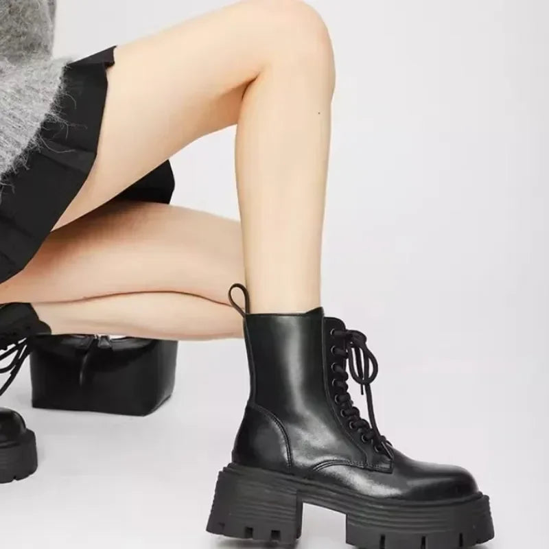 Black Genuine Leather Ankle Boots