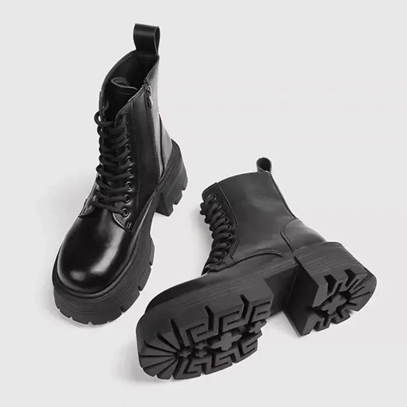 Black Genuine Leather Ankle Boots