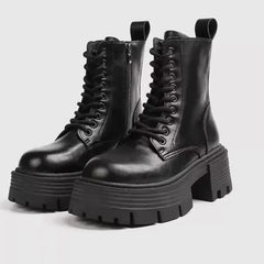 Black Genuine Leather Ankle Boots