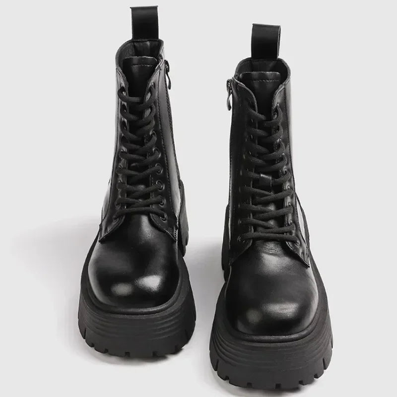 Black Genuine Leather Ankle Boots
