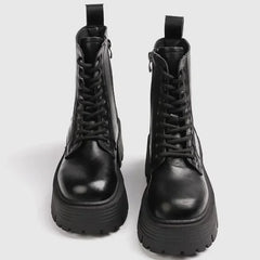Black Genuine Leather Ankle Boots