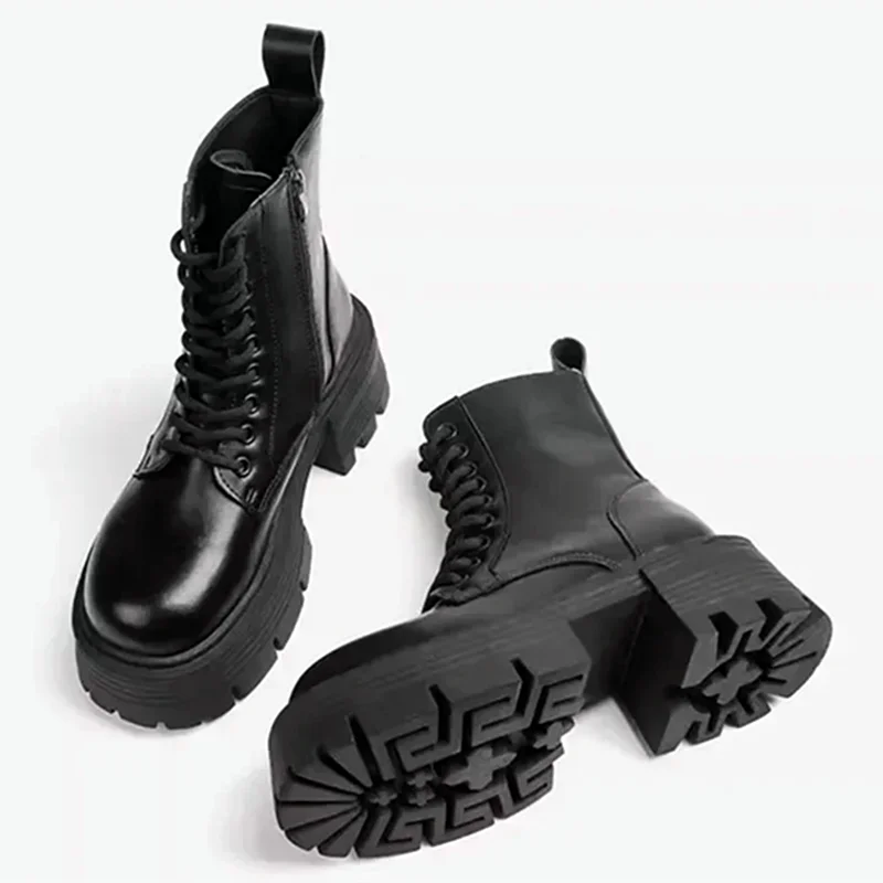 Black Genuine Leather Ankle Boots