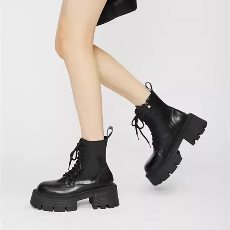 Black Genuine Leather Ankle Boots